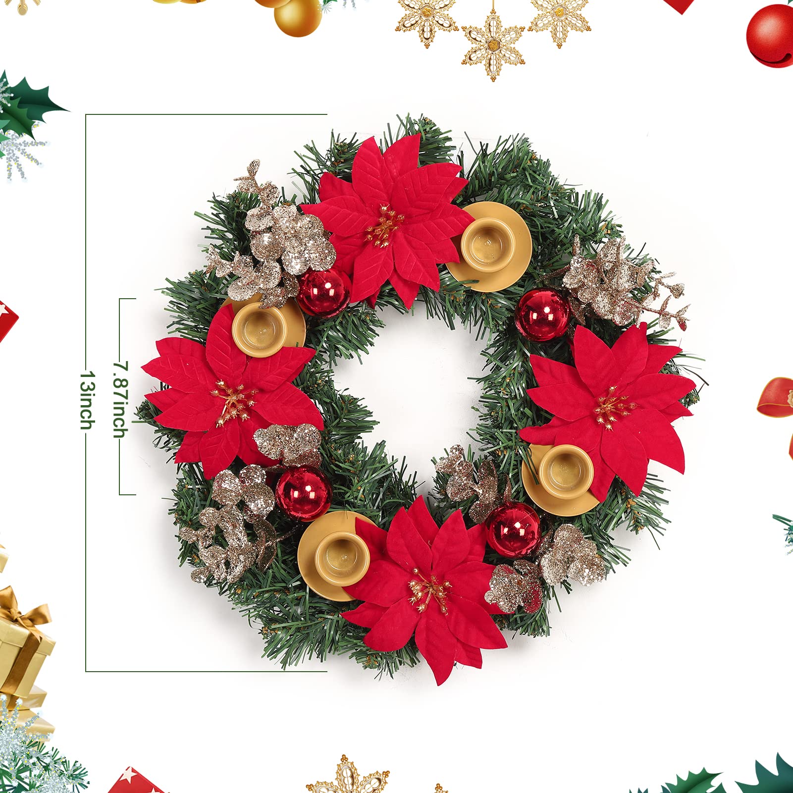 Ghirlanda natalizia Garvee da 13 pollici con portacandele per la decorazione esterna di porte e finestre, rossa