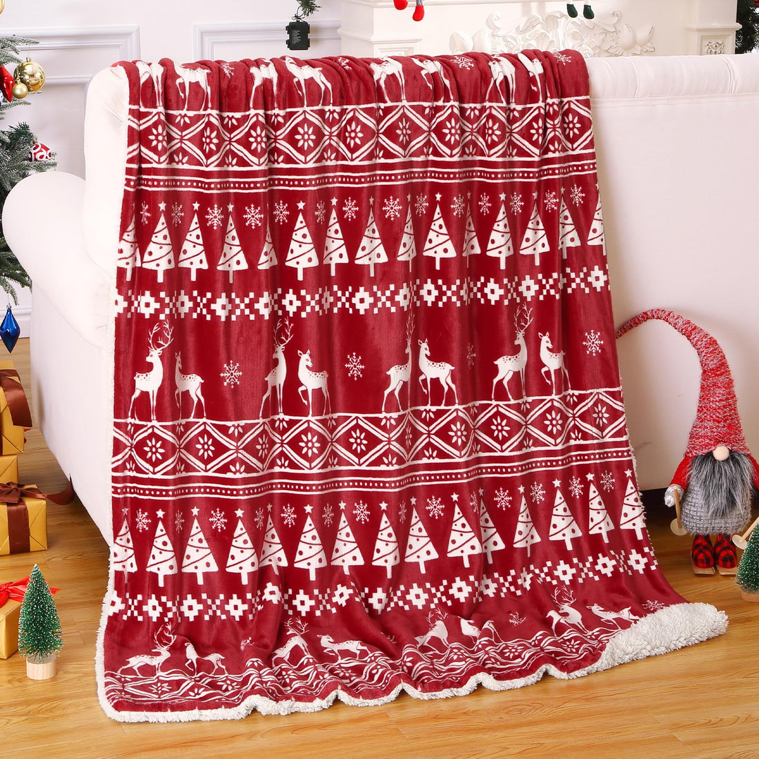Coperta natalizia Garvee in flanella Sherpa 50x60 rossa - Calda, reversibile, morbida, resistente - Perfetta per divano e campeggio