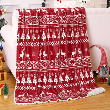 Coperta natalizia Garvee in flanella Sherpa 50x60 rossa - Calda, reversibile, morbida, resistente - Perfetta per divano e campeggio