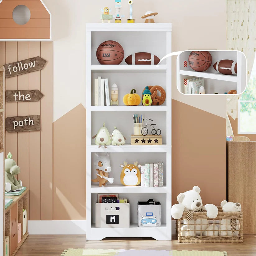 Garvee Libreria a 5 Ripiani Regolabile in MDF Resistente Bianco per Soggiorno e Ufficio Alta 175 cm