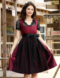 Garvee Dirndl, abito tradizionale da donna, set da 3 pezzi con camicetta e grembiule per Oktoberfest bavarese, Halloween, Carnevale, Borgogna, taglia 36
