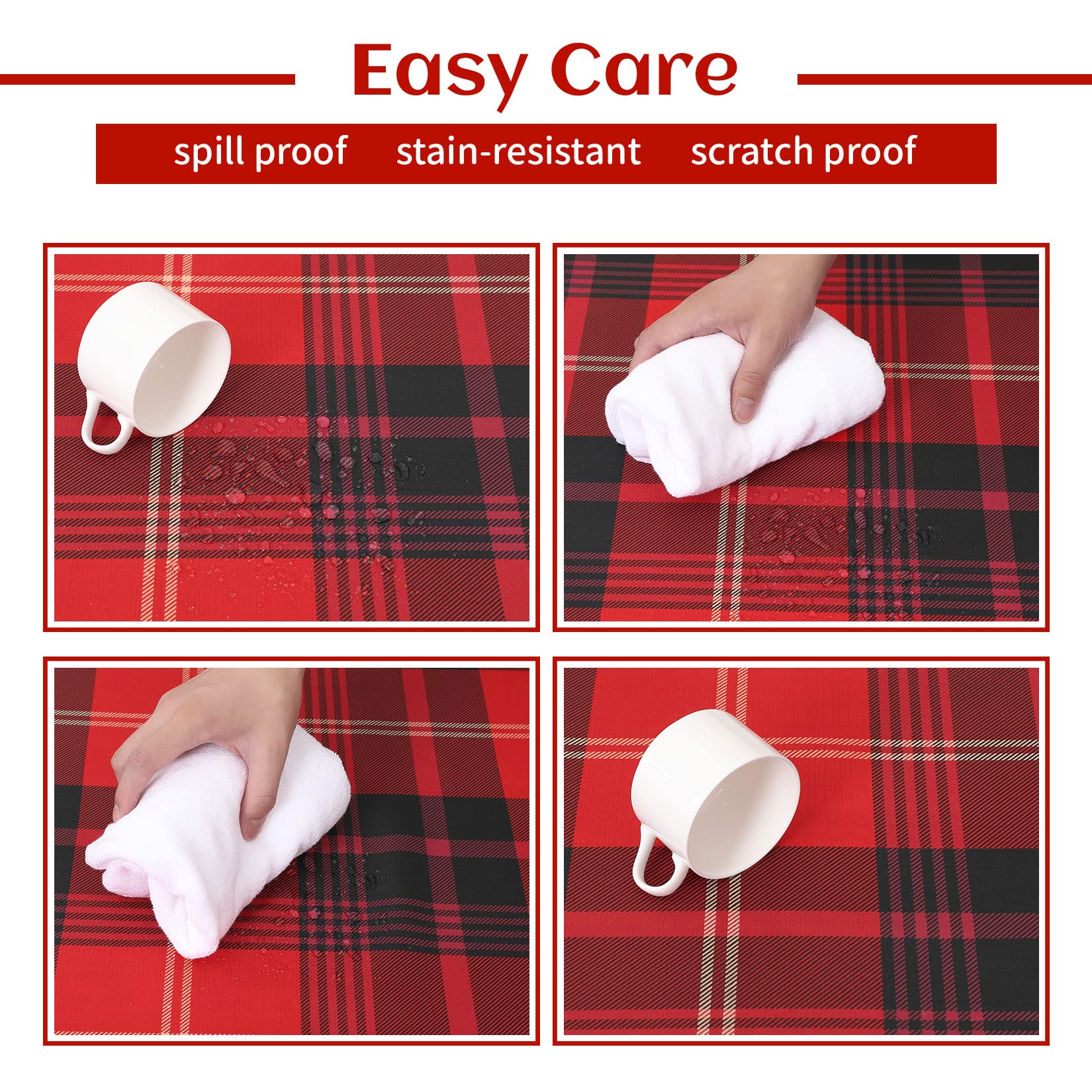 Tovaglia natalizia Garvee rossa impermeabile a quadri 137x228 cm, lavabile e antipolvere, per la decorazione festiva della cucina