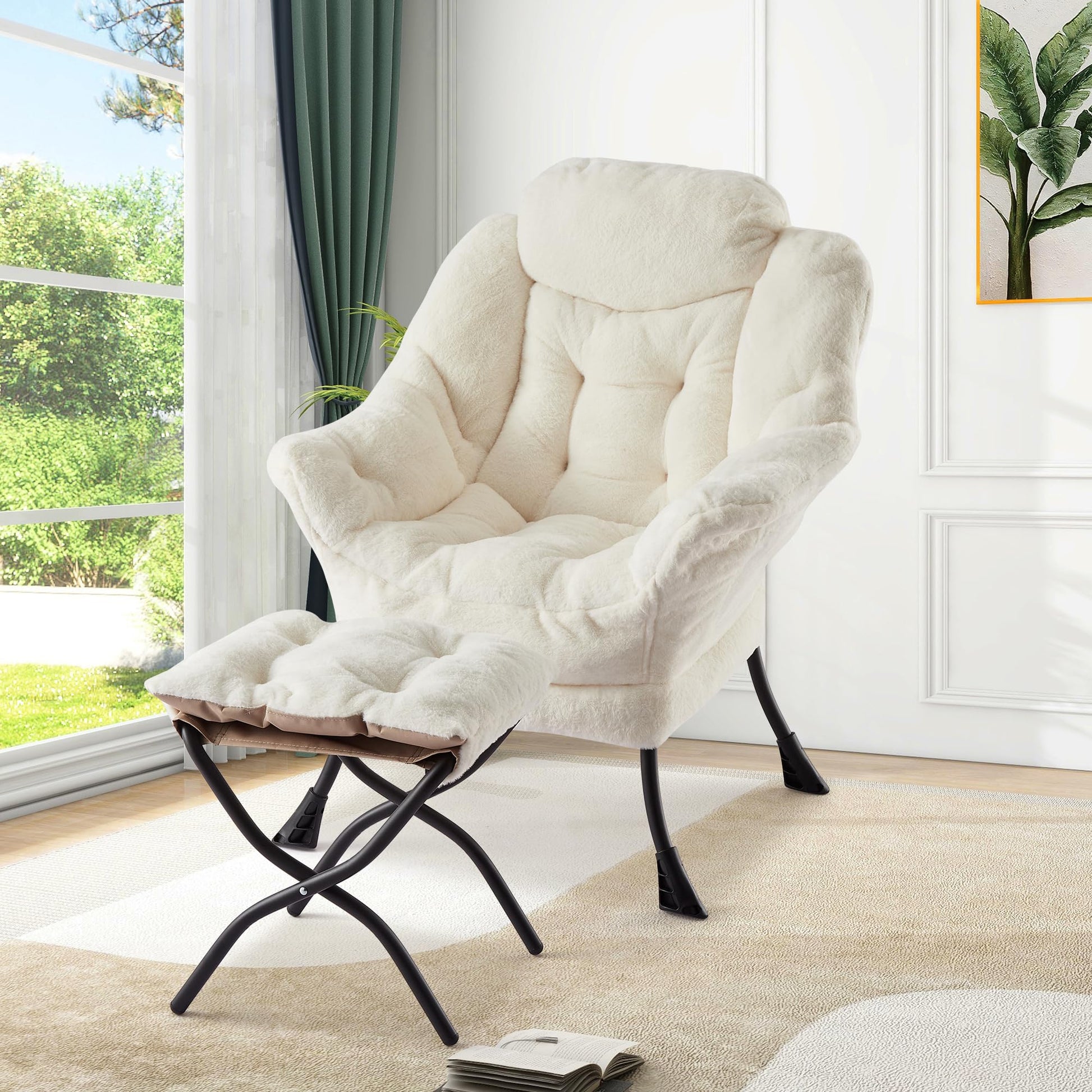 Sedia girevole Garvee con poggiapiedi, ergonomica, resistente, bianca, per soggiorno, ufficio, comoda
