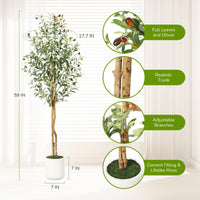 Albero di ulivo artificiale Garvee da 1,5 m con rami regolabili, seta artificiale, vaso bianco per soggiorno e ufficio, verde realistico