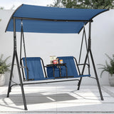 Garvee Altalena da Veranda 2 Posti con Portabicchieri, Tavolo Pivotante, Borsa Frigo, Tetto Regolabile, Struttura in Acciaio per Giardino e Balcone, Nero - Cup Holder-Blue