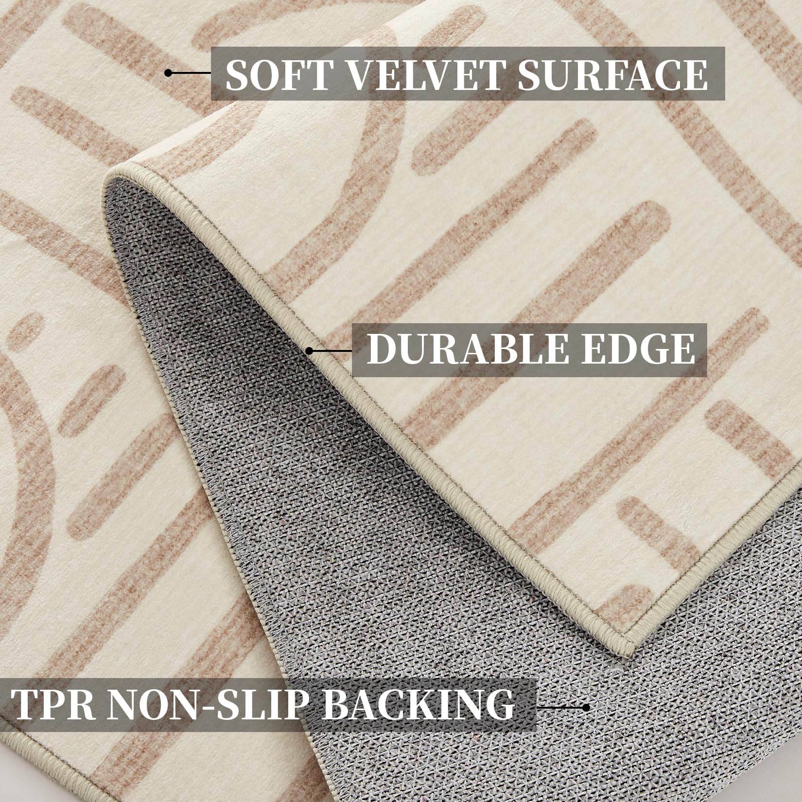 Tappeto Garvee lavabile a pelo corto 120x170 beige per soggiorno, camera da letto, cameretta dei bambini, antiscivolo, facile da pulire