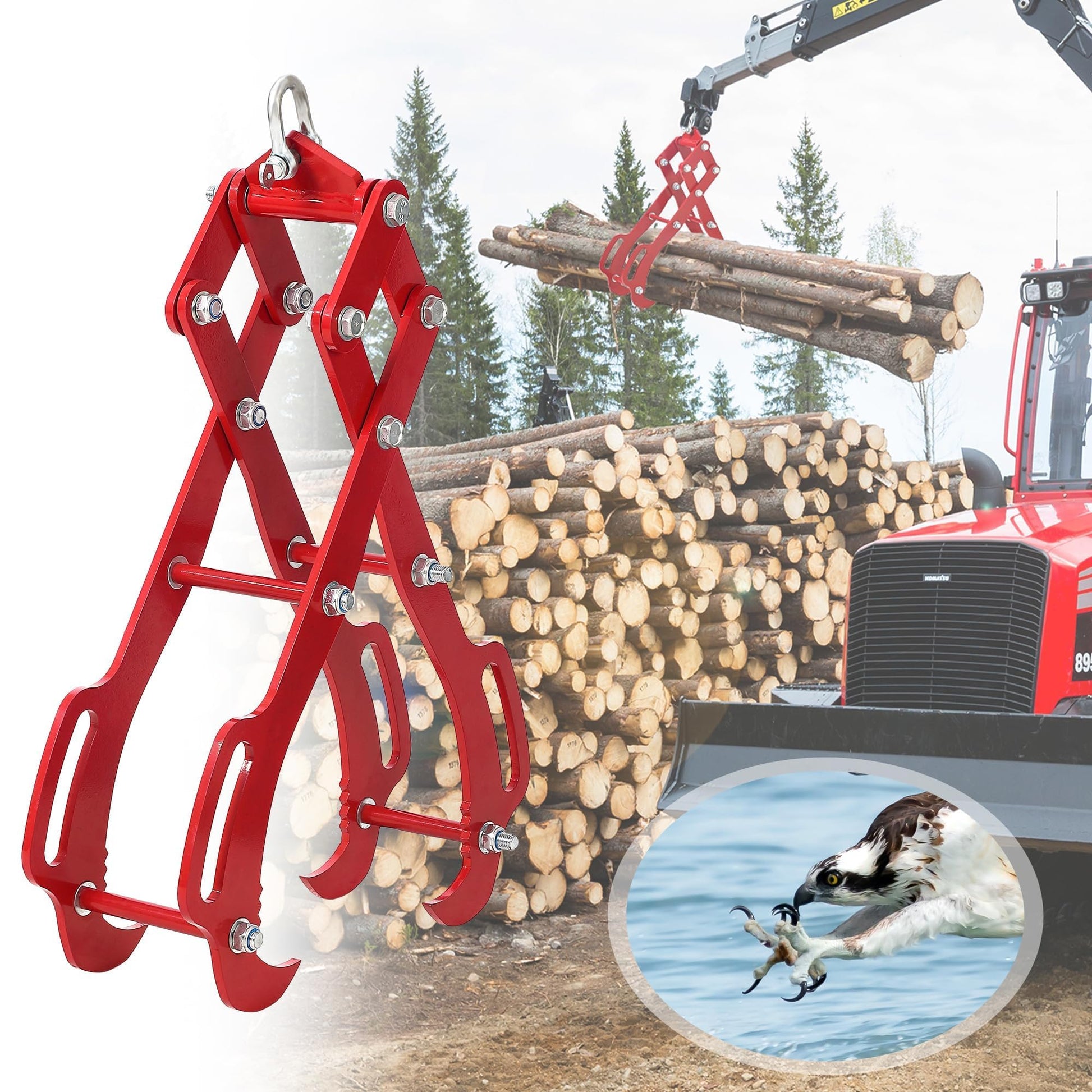 Pinza per tronchi Garvee con design Eagle Claw, capacità di carico di 3000 libbre, apertura di 36 pollici, rossa, per lavorazione del legno e silvicoltura