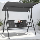 Garvee Dondolo Da Veranda 2 Posti Con Portabicchieri, Tavolo Pivotante, Borsa Frigo, Tetto Regolabile, Acciaio Nero, Giardino E Balcone - Cup Holder-Black