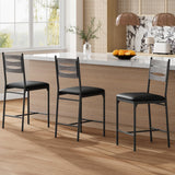 Garvee Set 2 Sgabelli Da Bar In Legno Con Schienale Ergonomico, Cuscino Spesso, Rivestimento In Pelle PU, Altezza Contatore, Grigio
