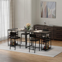 Tavolo da pranzo piccolo Garvee per 2 persone con 4 ripiani e portabottiglie, panca imbottita, struttura in acciaio, legno rustico, salvaspazio, cucine e studi piccoli