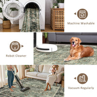 Tappeto vintage lavabile Garvee 80x150 cm antiscivolo verde antico per soggiorno, camera da letto, cucina, corridoio