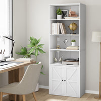 Garvee Libreria Industriale 71.4" con Ante e Ripiani, Ampio Spazio, Porta Scorrevole, Bianco, Anti-Ribaltamento, Soggiorno/Ufficio