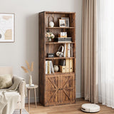 Libreria Garvee con ante, stile industriale, 6 ripiani, profondità 11,8 pollici, stile fattoria in legno, soggiorno, ufficio, bianco - Marrone