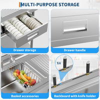 Lavello di servizio in acciaio inossidabile Garvee con 1 vasca, rubinetto caldo/freddo, asse da lavaggio integrata per lavanderia e garage, indipendente, acciaio inossidabile argento