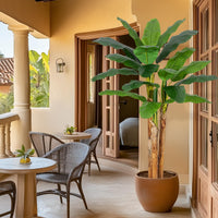 Albero di banano artificiale Garvee da 6 piedi con 21 foglie, fioriera grigia, rami regolabili per casa e ufficio, materiale PE resistente, vaso di cemento stabile