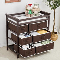 Fasciatoio Garvee con 6 cassetti, sponde di sicurezza, altezza regolabile per neonati e bambini, legno, tappetino impermeabile, facile da pulire