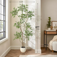 Pianta artificiale Nandina Garvee da 6 piedi con vaso in ceramica bianca per ufficio e soggiorno, realistica, facile da curare, durevole