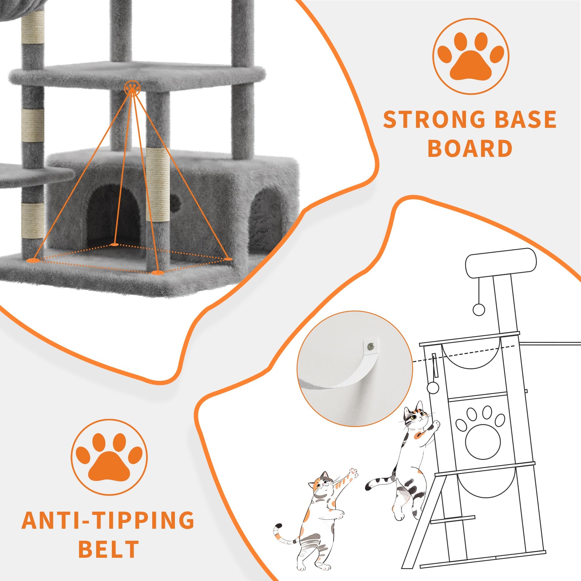 Albero per gatti Garvee Large da 66 pollici con tiragraffi in sisal per giocare e riposare al chiuso, multilivello, comodo e stabile