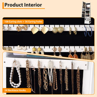 Mobiletto portagioie girevole a 360° Garvee con specchio a figura intera, illuminazione a LED, rivestimento in velluto, bianco, camera da letto, con serratura