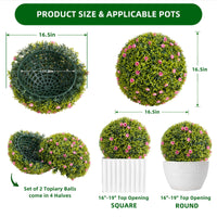 Garvee - Set di 2 palline di bosso artificiale da 16,5" con fiori rosa, in materiale PE resistente ai raggi UV, senza manutenzione, per balcone e giardino