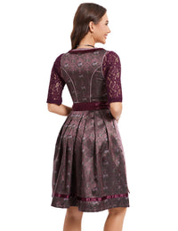 Garvee Dirndl Abito tradizionale da donna in jacquard rosso vino Midi Oktoberfest Outfit 42 Bordeaux Rosso Rosa Scuro
