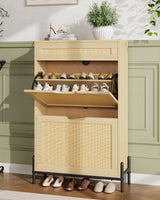Garvee Scarpiere Stretto in Rattan con Cassetto e Piedi in Metallo per Ingresso e Soggiorno, Regolabile, Colore Naturale - Holzfarbeeu