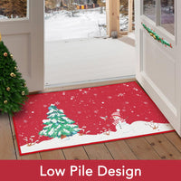 Garvee Wasbare Deurmat con Kerstboom & Sneeuwpop, Antiscivolo, Supporto in gomma, Rood, 40x60 cm, Esterno, Decorazione invernale
