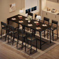 Set da pranzo Garvee per 4 persone con poggiapiedi e protezioni angolari, altezza bancone, sgabelli da bar imbottiti, struttura in metallo, piano in legno, compatto, per cucina e appartamento, multicolore