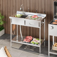 Lavello di servizio in acciaio inossidabile Garvee con 1 vasca, rubinetto caldo/freddo, asse da lavaggio integrata per lavanderia e garage, indipendente, acciaio inossidabile argento