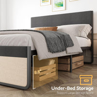 Letto matrimoniale Garvee con testiera, 2 cassetti, doghe in metallo, silenzioso, tessuto in lino grigio, camera da letto