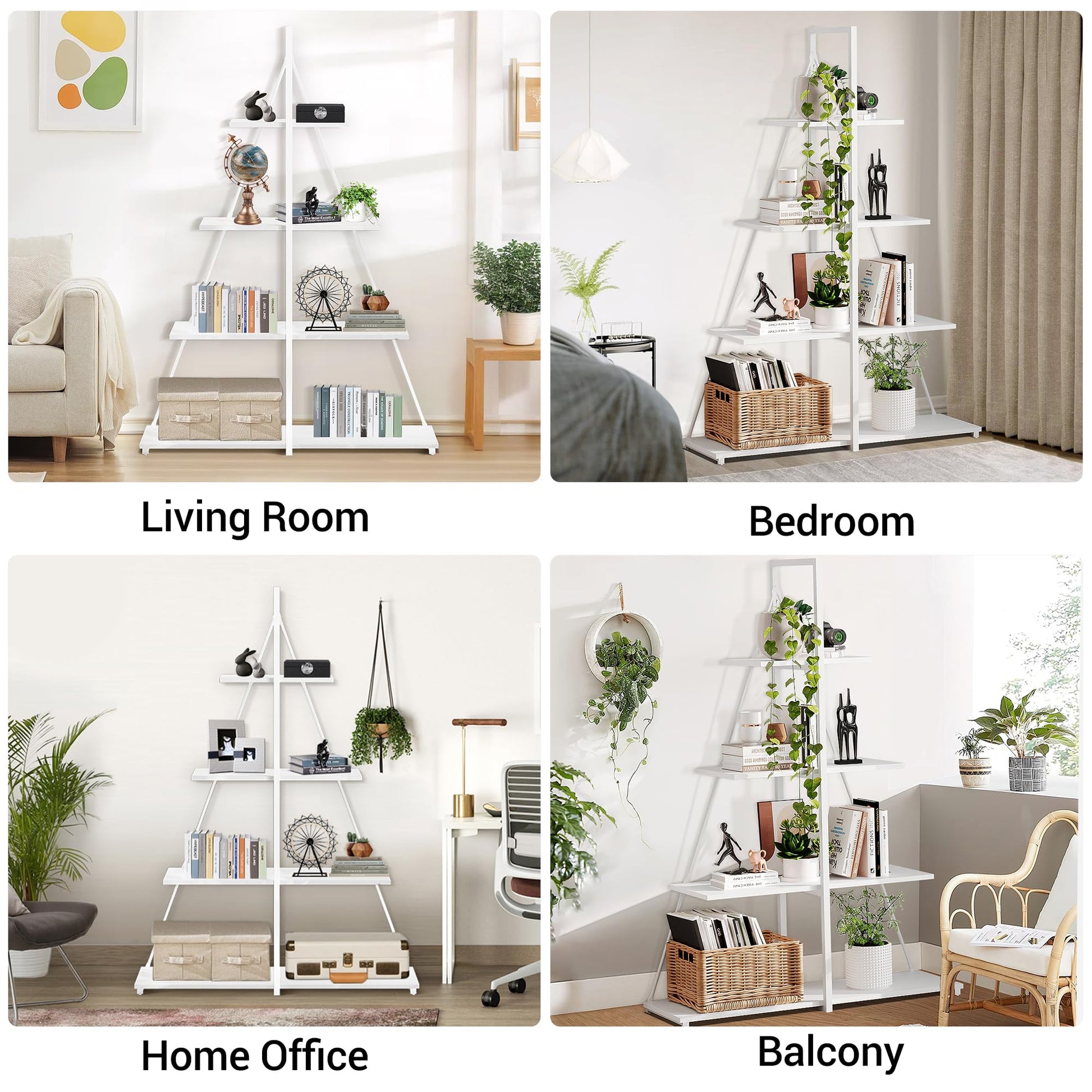 Libreria a 4 ripiani Garvee con design a barca a vela, in legno e metallo, per soggiorno/ufficio, bianca, robusta