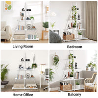 Libreria a 4 ripiani Garvee con design a barca a vela, in legno e metallo, per soggiorno/ufficio, bianca, robusta