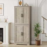 Garvee Armadio Dispensa Alto 178 cm In Legno P2, 4 Porte, 3 Ripiani Regolabili, Stile Rustico, Maniglie In Metallo, Anti-Ribaltamento, Per Cucina E Lavanderia, Naturale