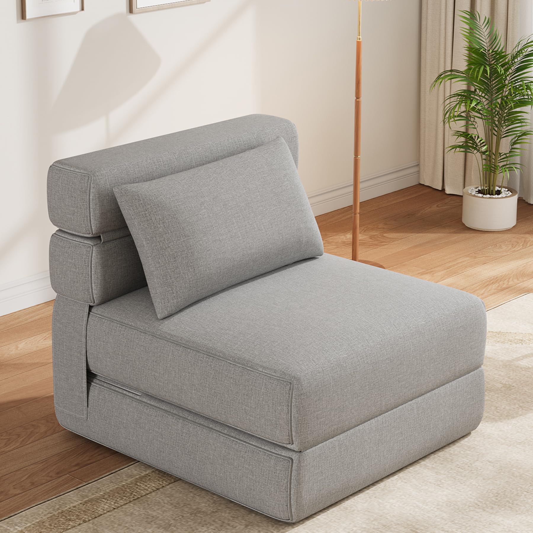 Divano letto pieghevole Garvee, memory foam, tessuto di lino, versatile e salvaspazio, per soggiorno e ufficio, 78"L x 26,3"W x 6,3"H, beige