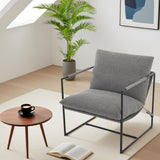 Garvee Poltrona Sling Accent in Metallo Moderna con Cuscino in Schiuma Alta Densità e Rivestimento in Lino, Design Compatto per Soggiorno e Camera, Colore Neutro - Grey