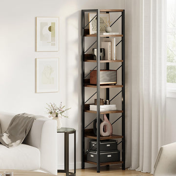 Libreria stretta Garvee a 6 ripiani con 6 ripiani per camera da letto e ufficio, 66"x12"x12", MDF robusto e metallo, design industriale, salvaspazio