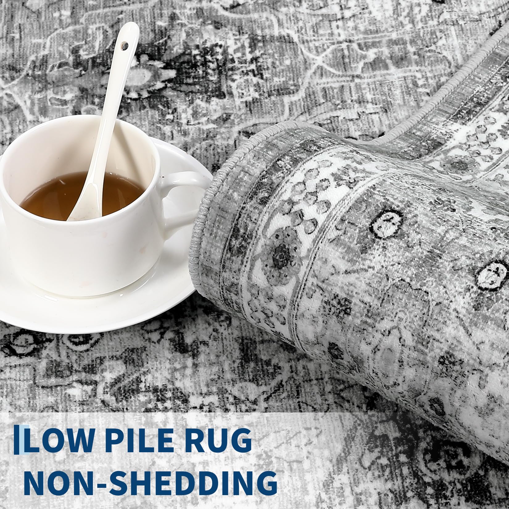 Tappeto vintage Garvee 120x170cm, antiscivolo, lavabile, stile boho, per soggiorno, camera da letto, sala da pranzo, grigio