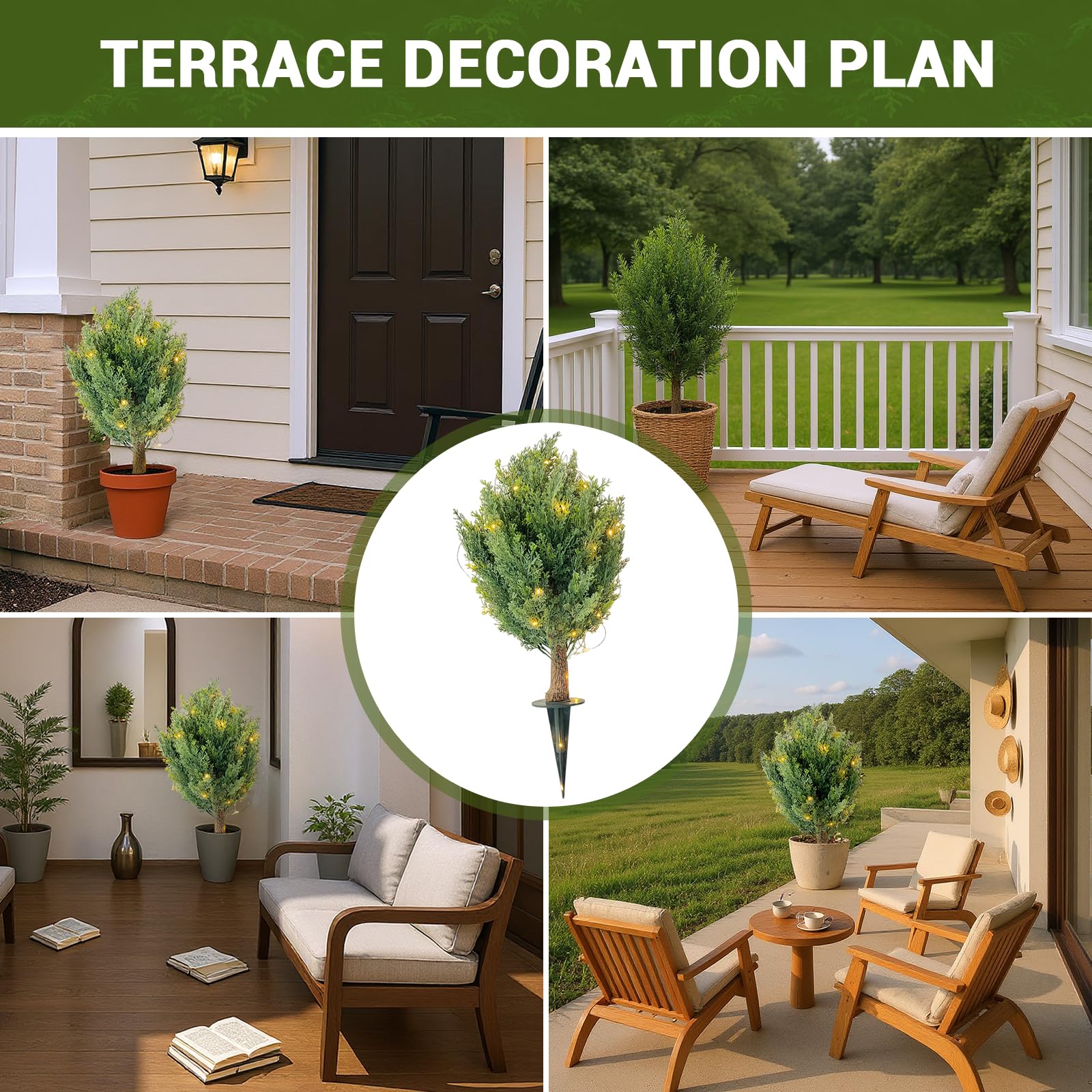 Garvee 30" Alberi di cipresso artificiali Set di 2 con picchetto per giardino e terrazza Verde Resistente a tutto il calore e ai raggi UV