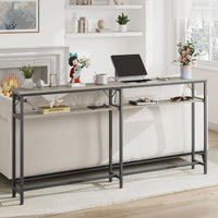 GARVEE Tavolo consolle stretto 180x23x100 cm, 2 ripiani, spazio di archiviazione, legno, extra lungo, grigio, per corridoio e soggiorno