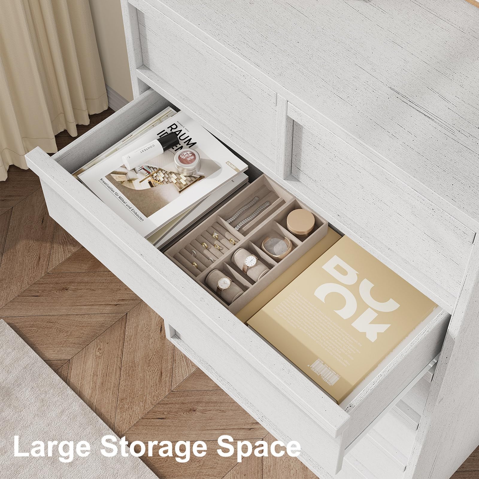 Cassettiera Garvee a 7 cassetti con ampio spazio di archiviazione per camera da letto e soggiorno, 46 pollici di altezza, legno robusto, design moderno