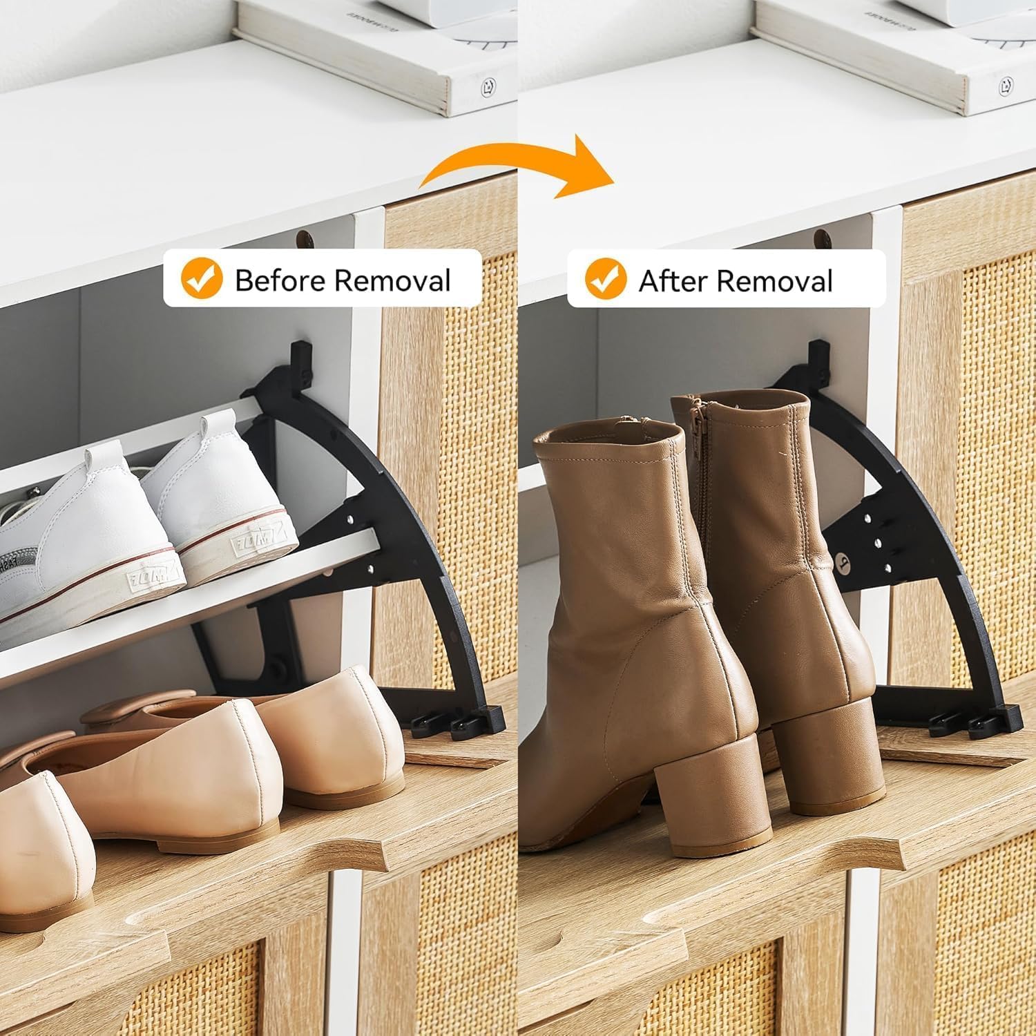 Scarpiera Garvee, scarpiera stretta in rattan con 4 ante, per corridoio/ingresso, 100x24x88 cm, bianco