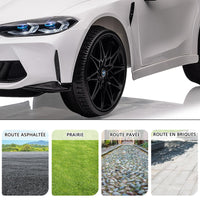 Garvee Kids Electric Car BMW M4 con licenza 12V con LED, musica, cintura di sicurezza, telecomando, metallo PP, giocattolo per esterni, 3 km/h, nero