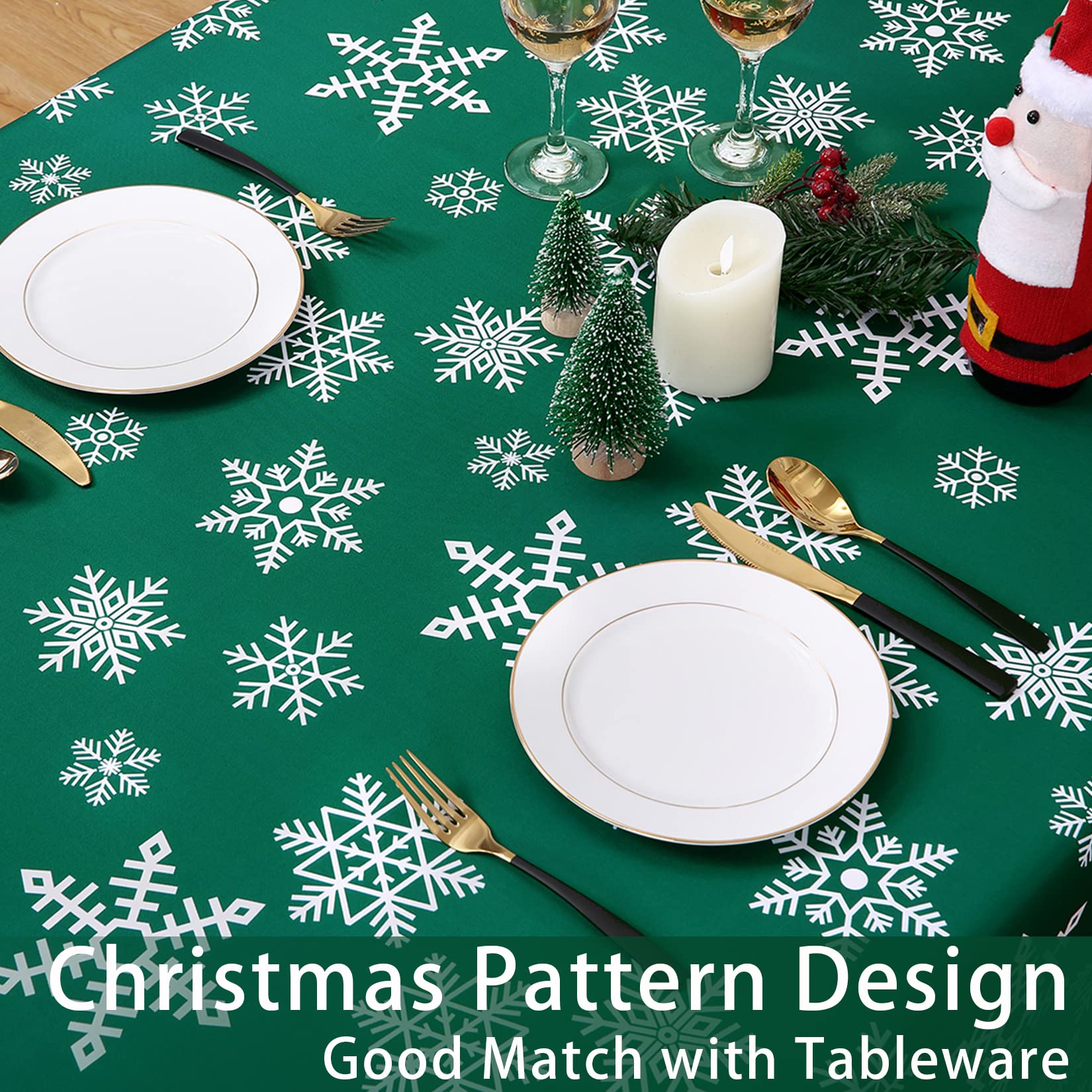 Tovaglia natalizia Garvee, quadrata, 137x137 cm, verde, impermeabile, antimacchia, poliestere Oxford, decorazione festiva