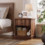 Garvee Comodino Con Cassetto Design Fluted In Legno Massello, Stile Mid Century, Per Camera Da Letto, Stabile, Facile Da Montare - Brown