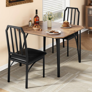 Set da pranzo Garvee per 2 persone con design smussato, sedie imbottite in PU, MDF e acciaio, compatto, ideale per piccoli spazi, 43,7x27,5x30,7 pollici, nero
