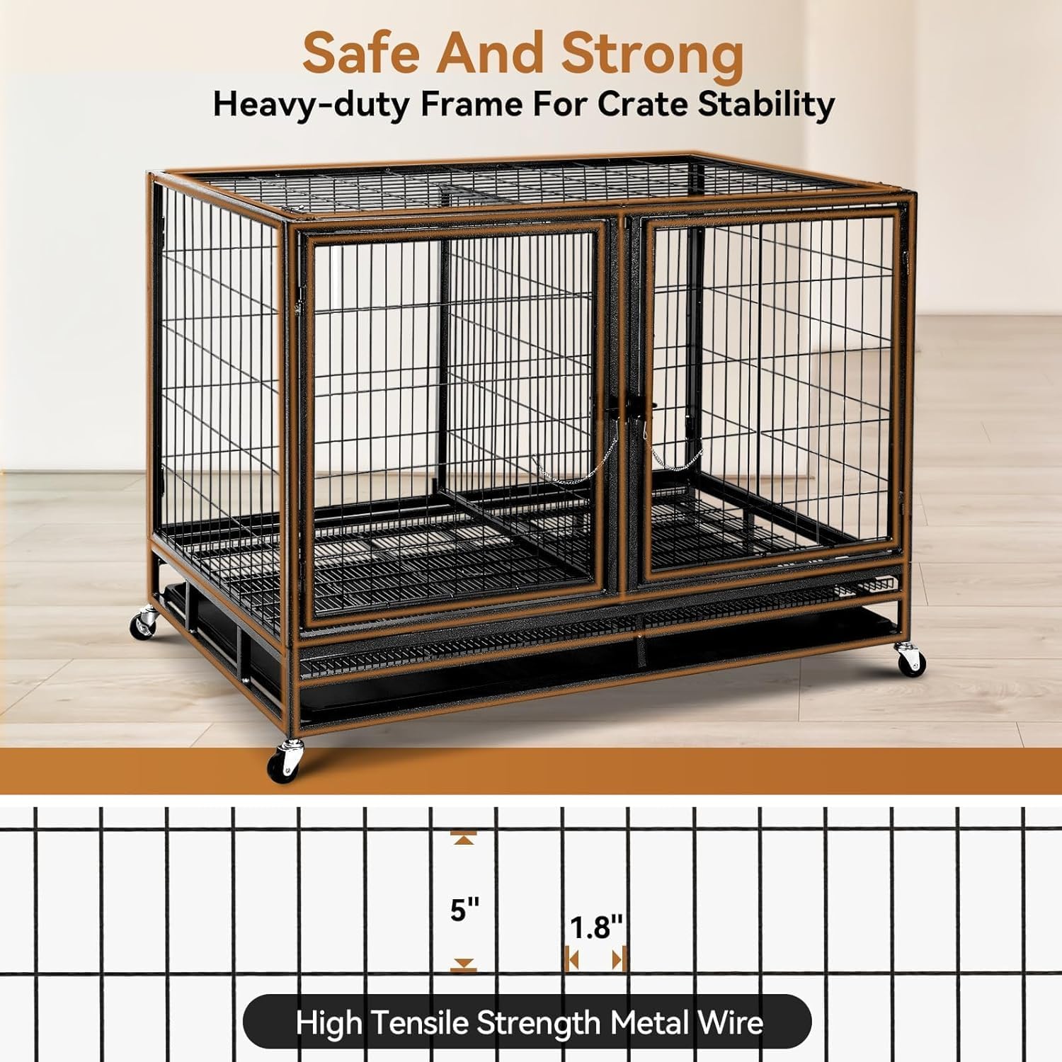 Garvee Trasportino per cani da 48 pollici con ruote, divisorio, robuste serrature, metallo, vassoio rimovibile per cani di piccola e grande taglia, per interni ed esterni, versatile, nero