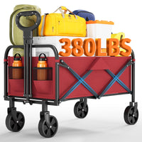 Carrello multiuso pieghevole Garvee con ruote adatte a tutti i terreni, maniglia regolabile, tessuto Oxford 600D, capacità di carico di 380 libbre, portabevande, nero per campeggio e giardino