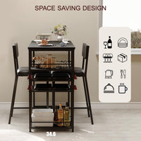 Tavolo da pranzo piccolo Garvee per 2 persone con 4 ripiani e portabottiglie, panca imbottita, struttura in acciaio, legno rustico, salvaspazio, cucine e studi piccoli