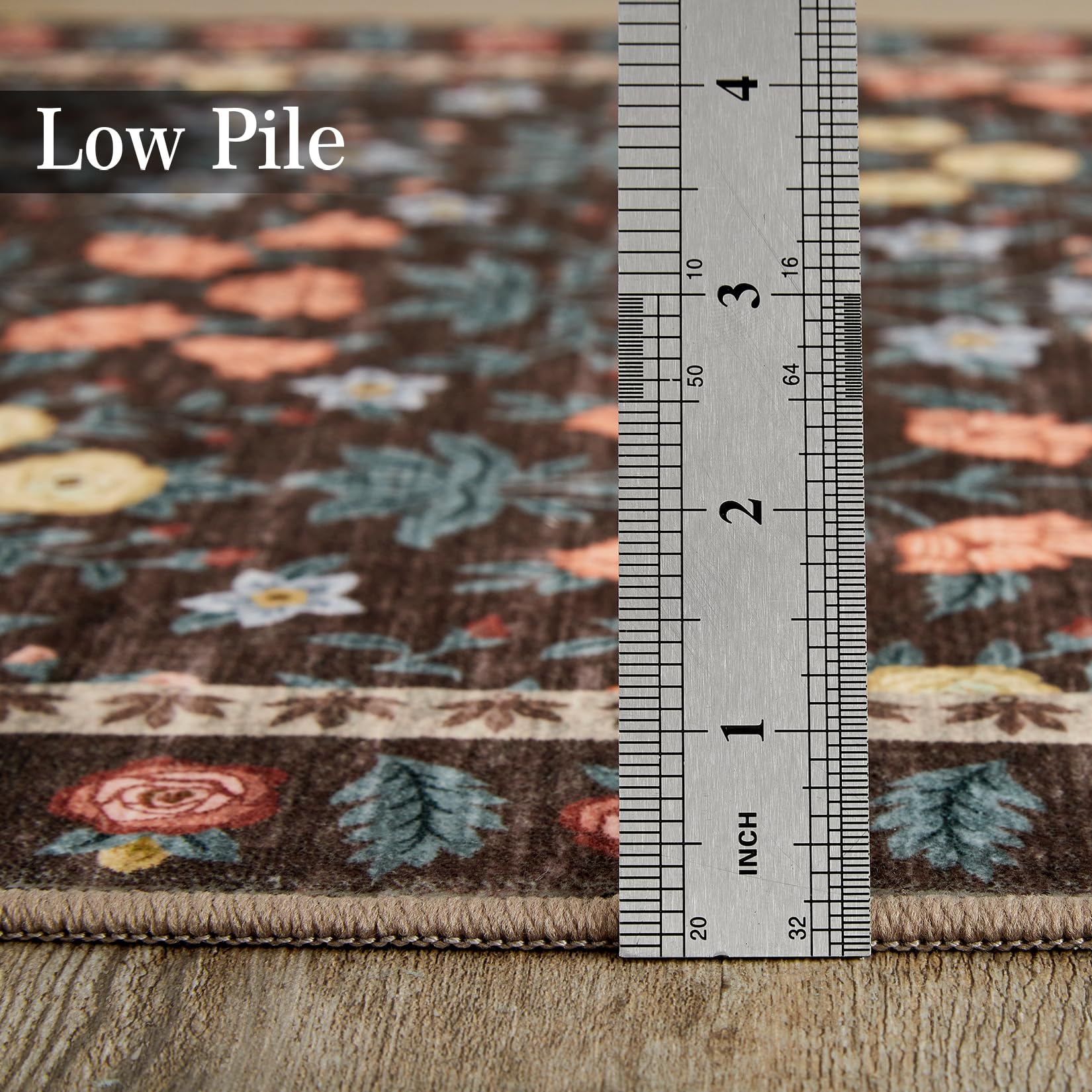 Tappeto decorativo Garvee per interni Boho 200x290cm, motivo floreale nero, antiscivolo, pelo corto, fibra sintetica, soggiorno, sala giochi