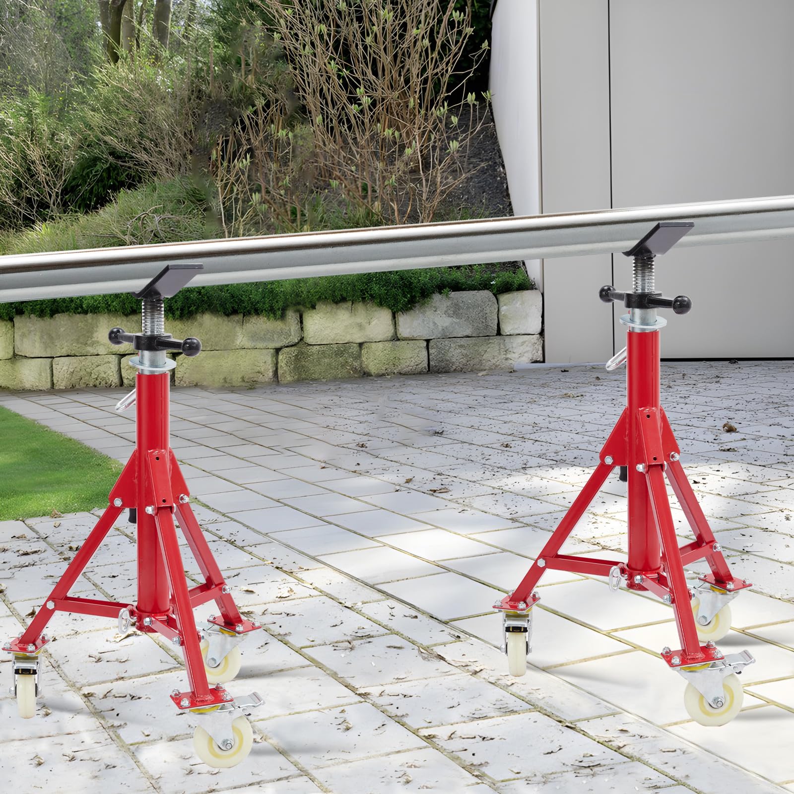 Supporto per tubi Garvee con testa a V, altezza regolabile da 28 a 52 pollici, pieghevole, acciaio, capacità di carico di 1100 libbre, con ruote, stabile, per saldatura, officina e industria